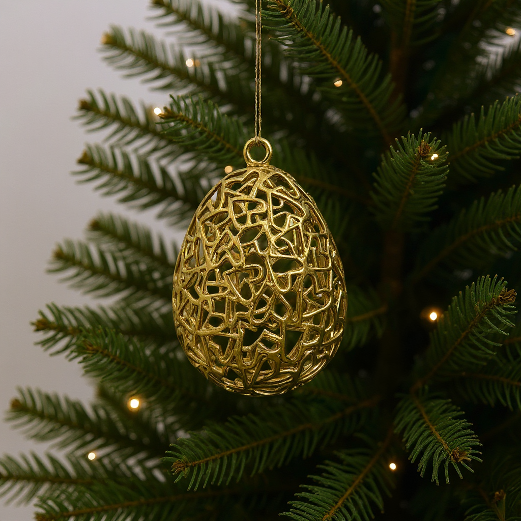 Heart Egg Christmas Ornament | Metallic Holiday Bauble in Gold, Silver & Antique | Set of 2 or 4