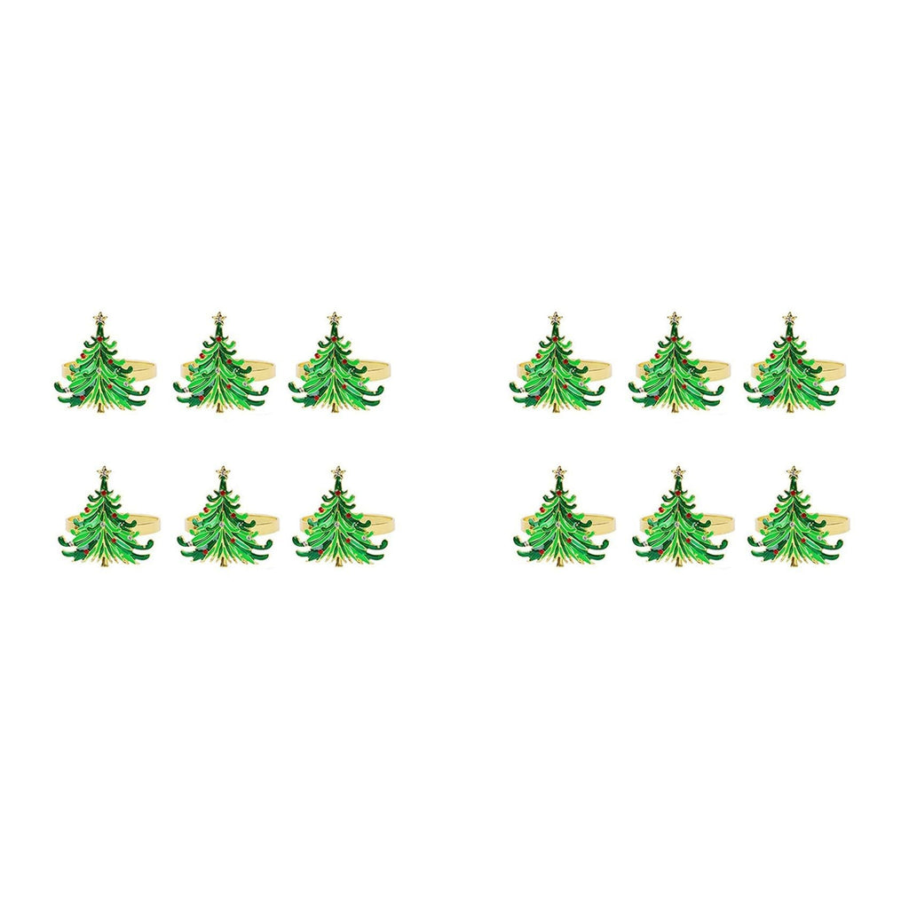 12Pcs Green Chirstmas Tree Napkin Rings,Golden Rings Designed with Red and for Christmas Dinning Table - Christmas at Dealshubindia