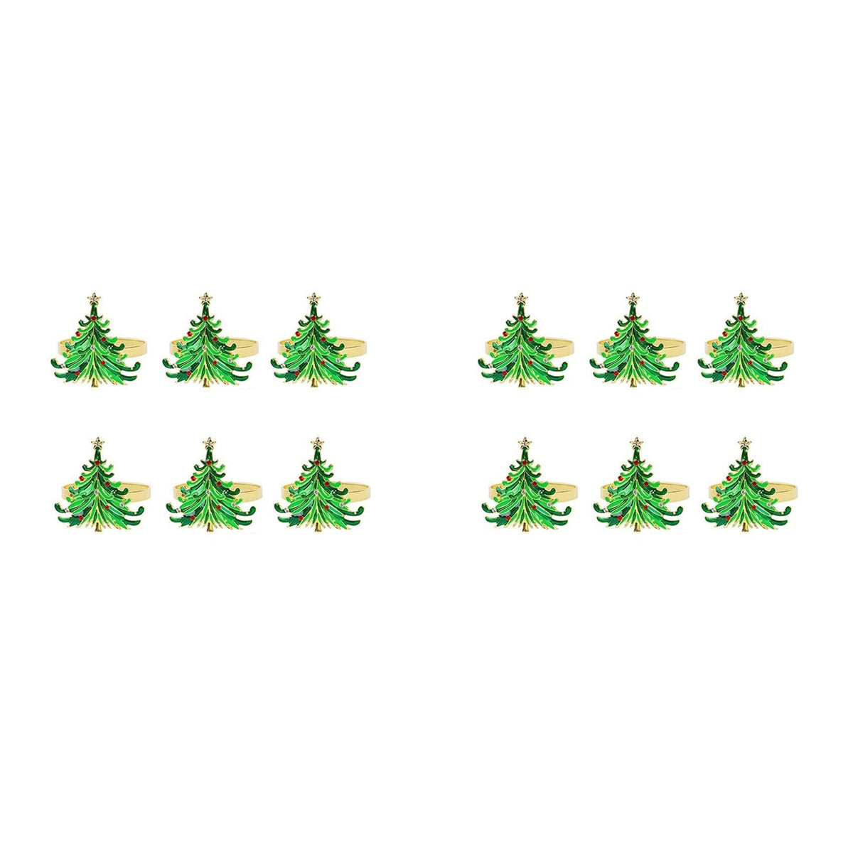 12Pcs Green Chirstmas Tree Napkin Rings,Golden Rings Designed with Red and for Christmas Dinning Table - Christmas at Dealshubindia