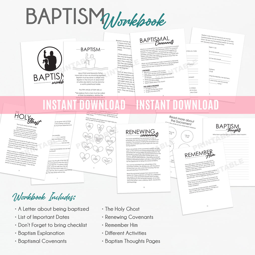 Baptism Preparation Workbook for Girls | Instant Download