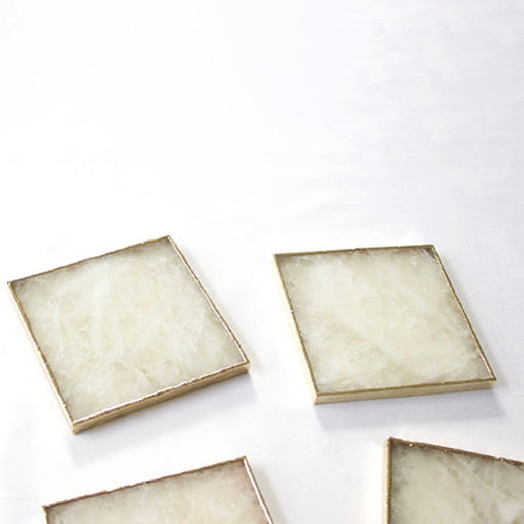 White Agate Square Coasters – Set of 4