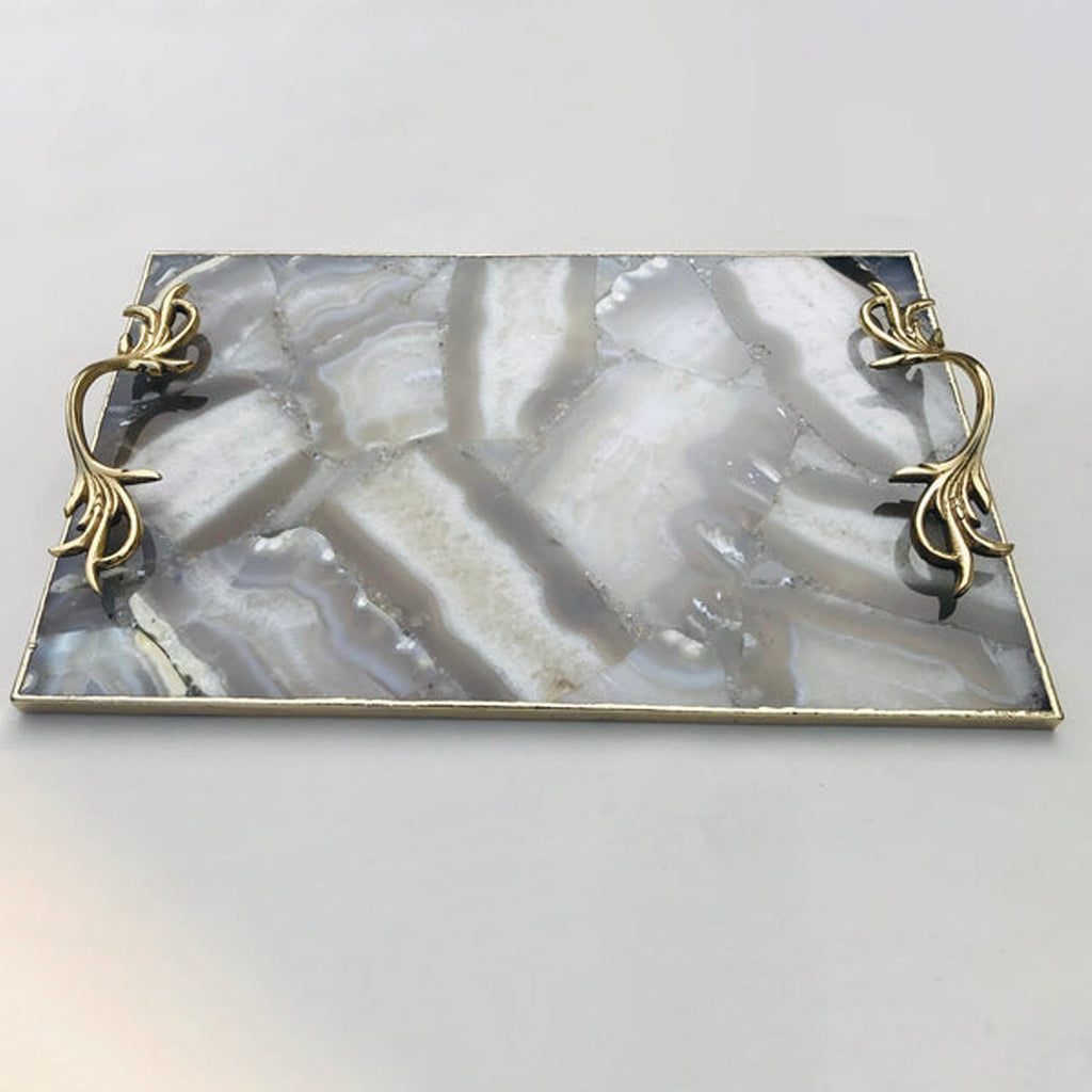 Wild Agate Serving Tray with Brass Handles
