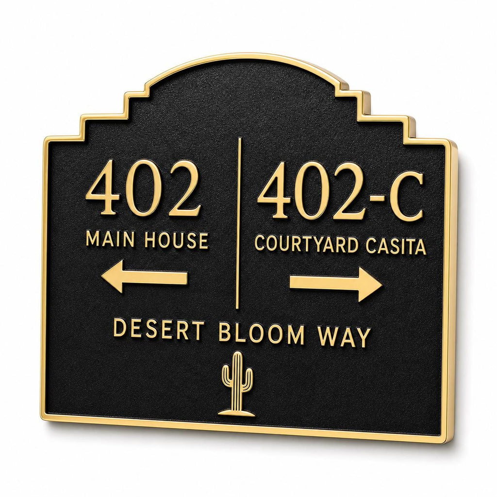 Personalized Casita Address Sign, Main House and Guest House Direction Brass Plaque