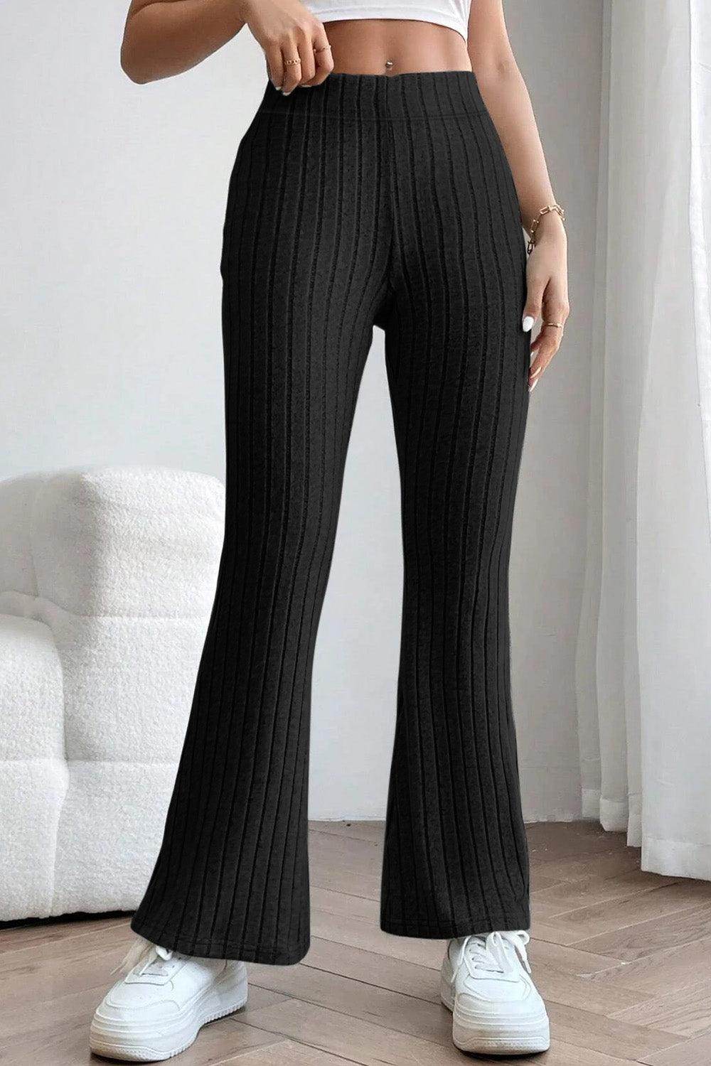 Basic Bae Full Size Ribbed High Waist Flare Pants for Women - n/a at Dealshubindia
