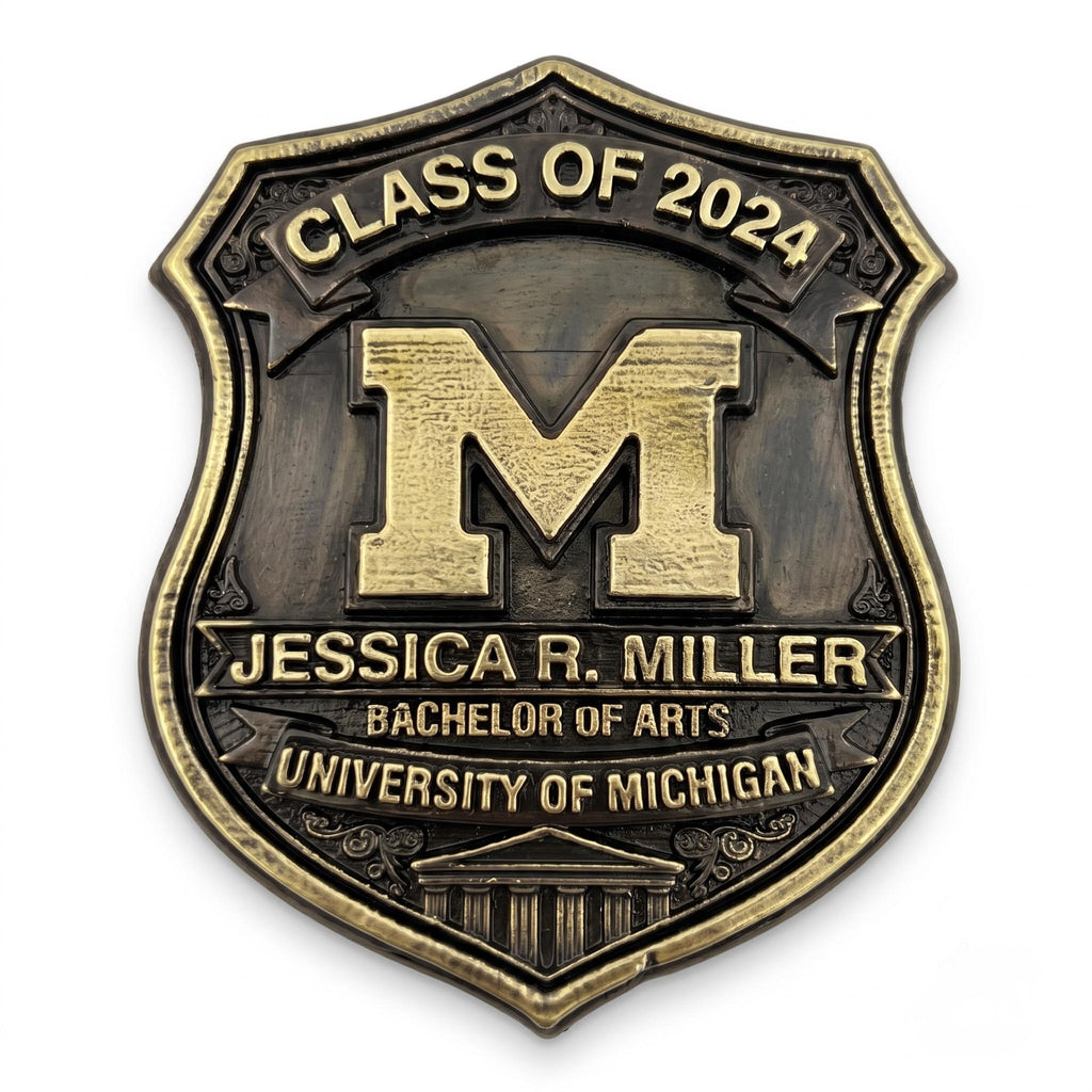 Personalized Graduation Plaque – Antique Brass Academic Shield
