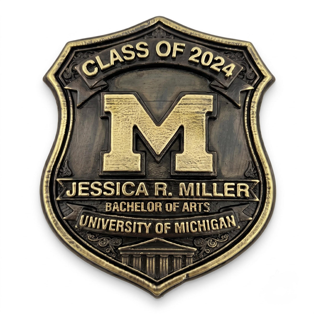 Personalized Graduation Plaque – Antique Brass Academic Shield
