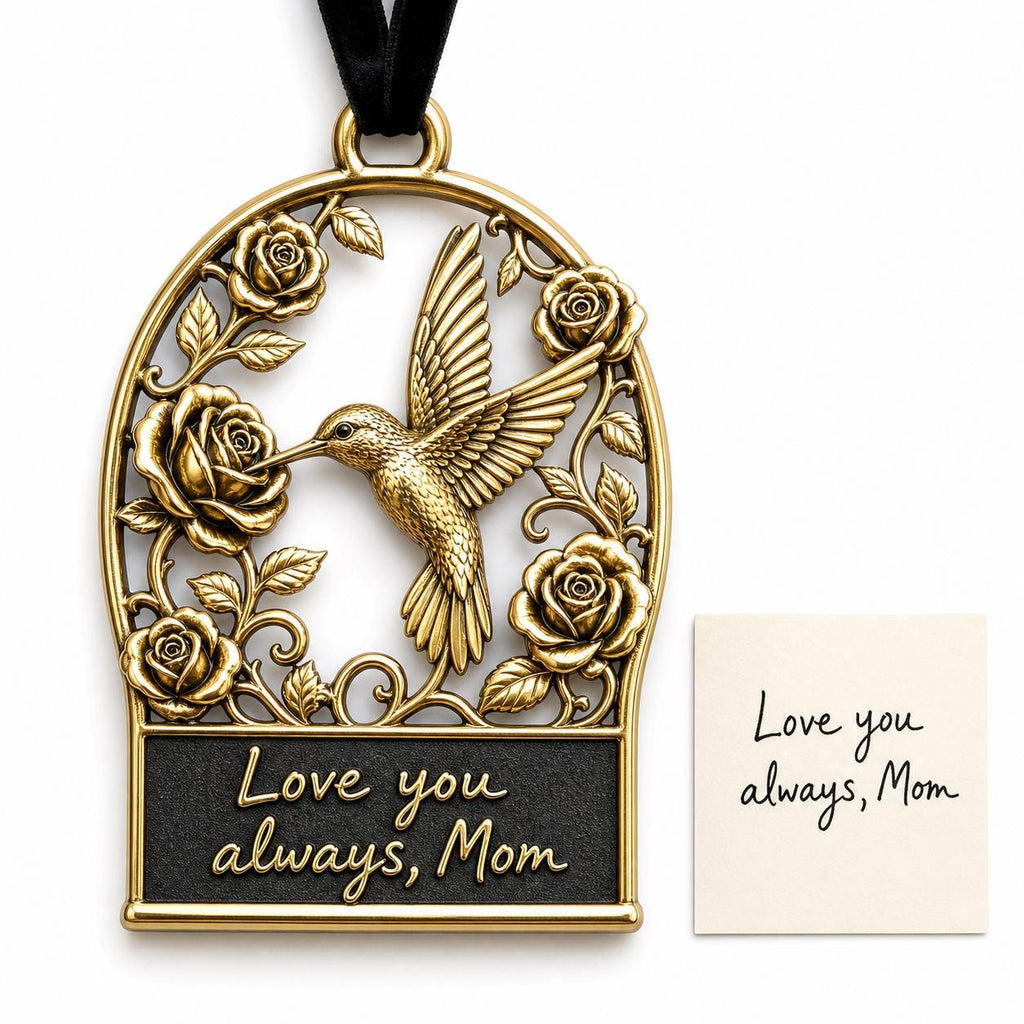 Large Personalized Memorial Ornament | Hummingbird Rose Keepsake | Copper & Brass Christmas Decor