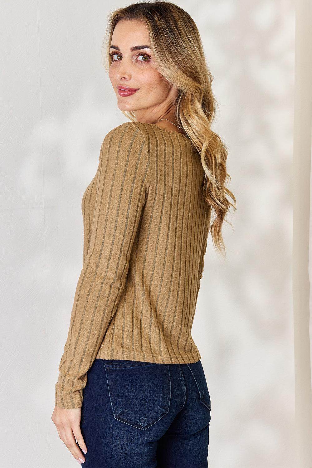 Basic Bae Full Size Ribbed Long Sleeve T-Shirt for Women - n/a at Dealshubindia