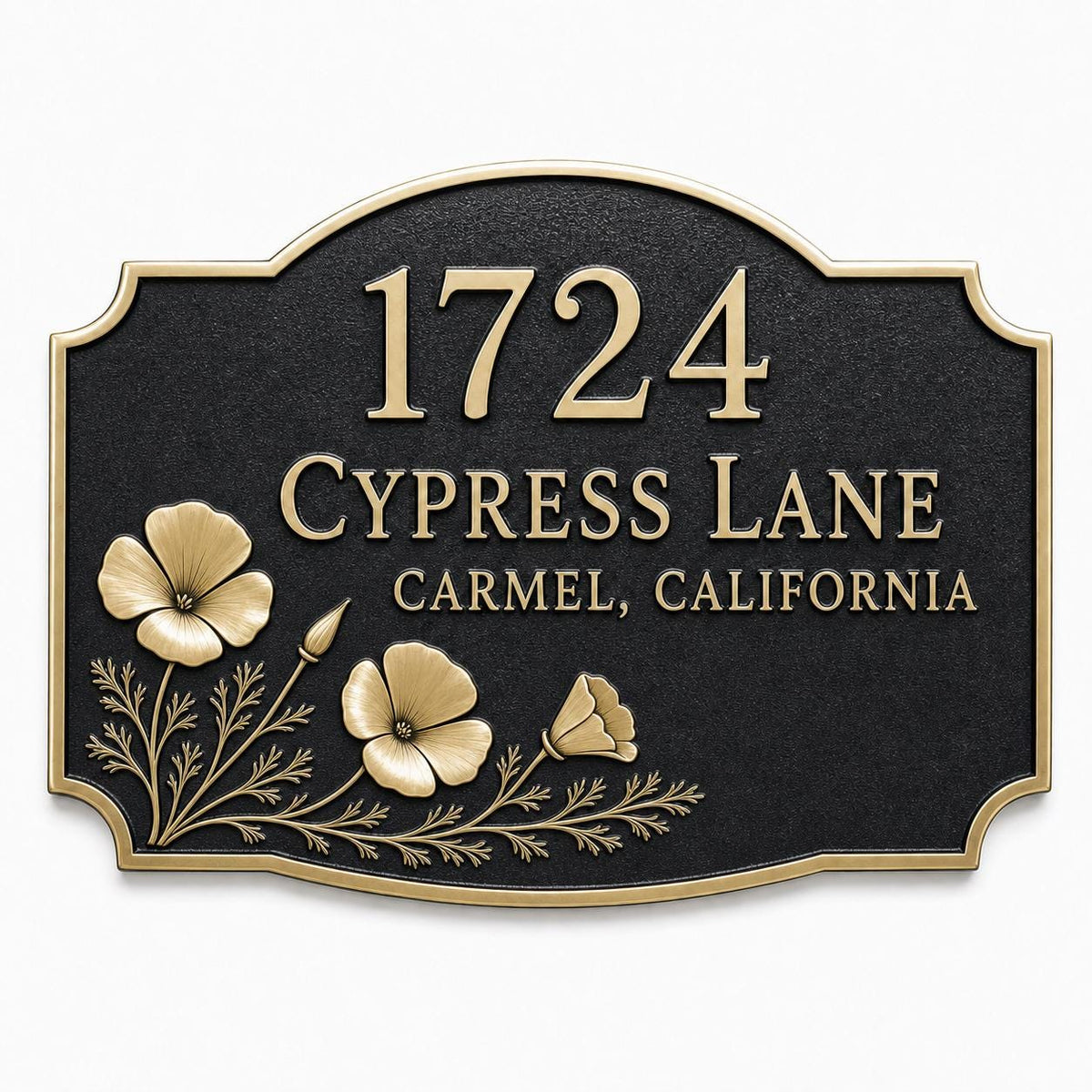 Poppy Address Plaque in Antique Brass
