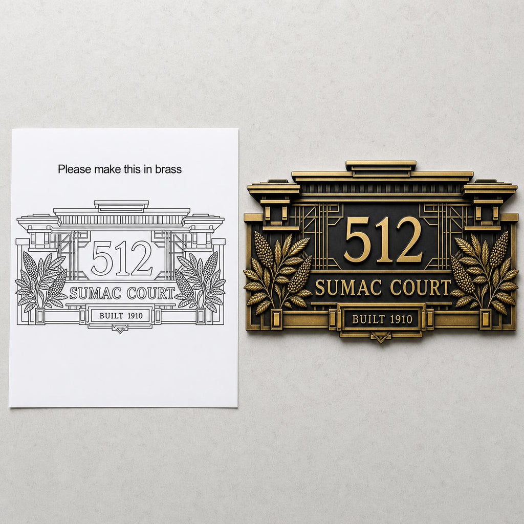 Custom House Name/Number Sign | Antqiue Brass Plaque