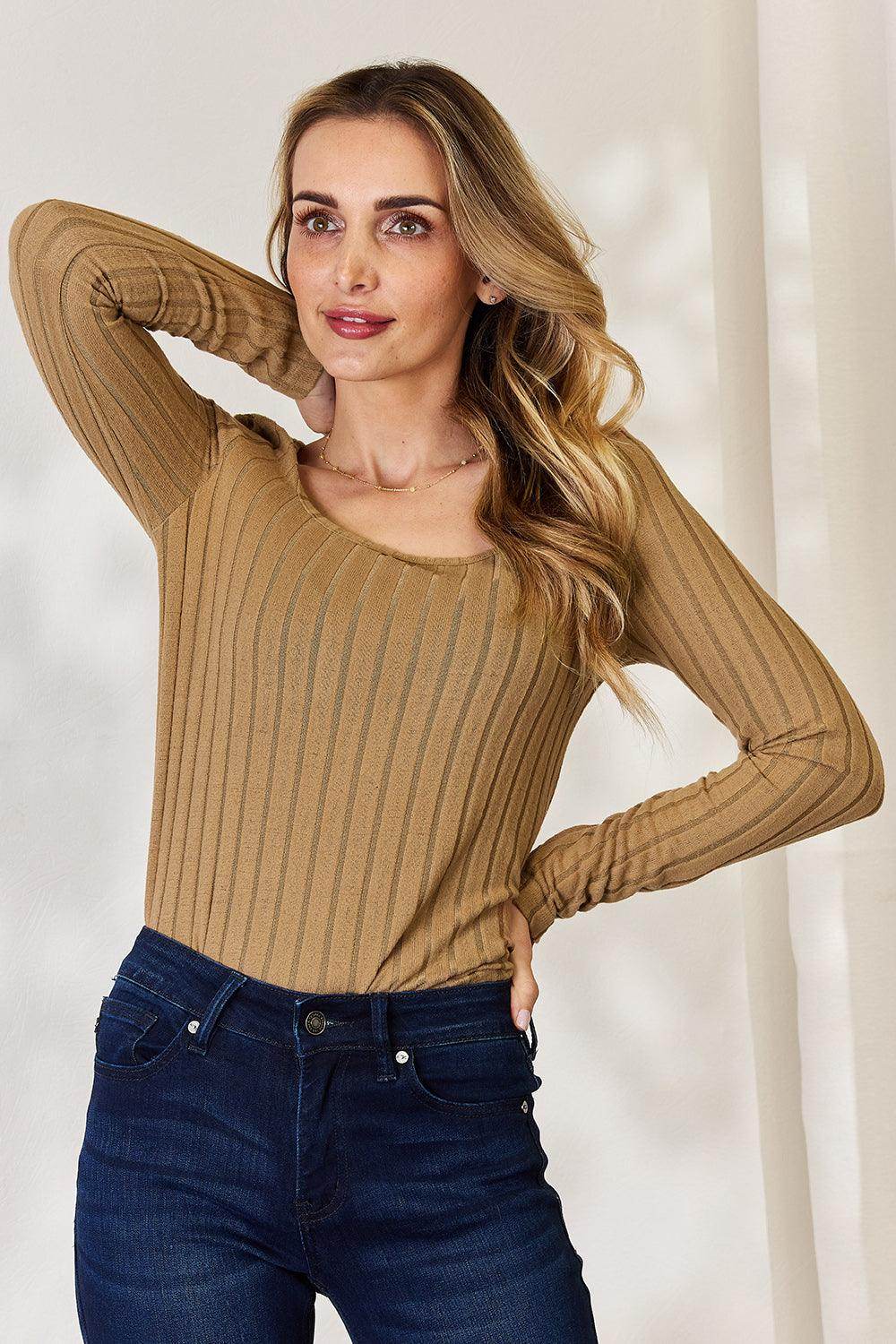 Basic Bae Full Size Ribbed Long Sleeve T-Shirt for Women - n/a at Dealshubindia