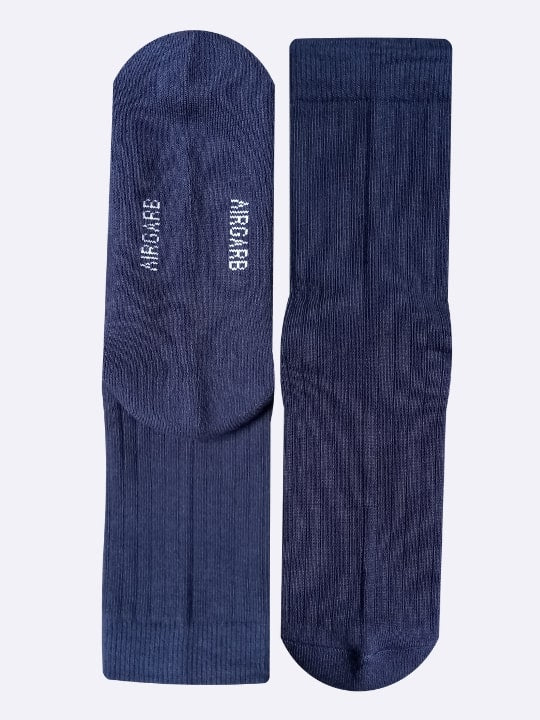 airgarb cotton comfort crew premium socks navy blue front back flat view men women