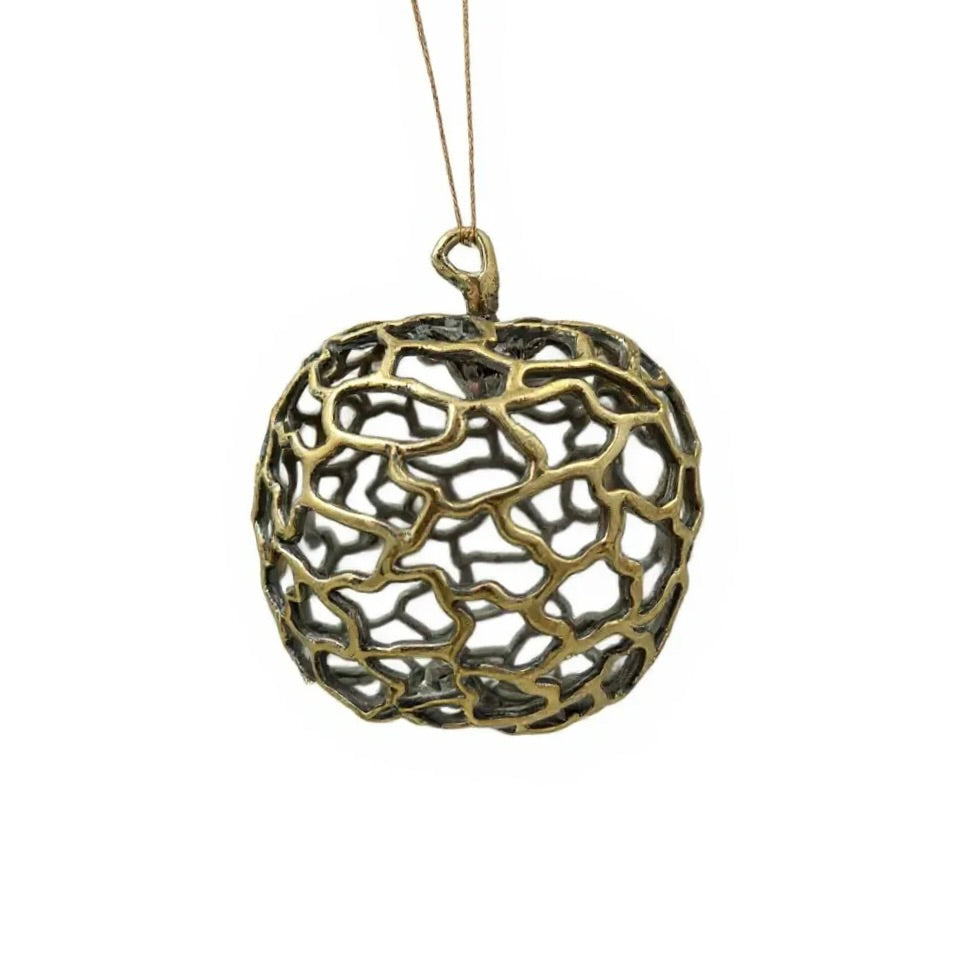 Apple Christmas Ornament | Metallic Holiday Bauble in Gold, Silver & Antique | Set of 2 or 4