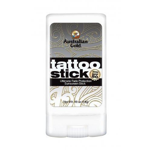 Australian Gold SPF 50+ tattoo stick sunscreen, white solid stick container
