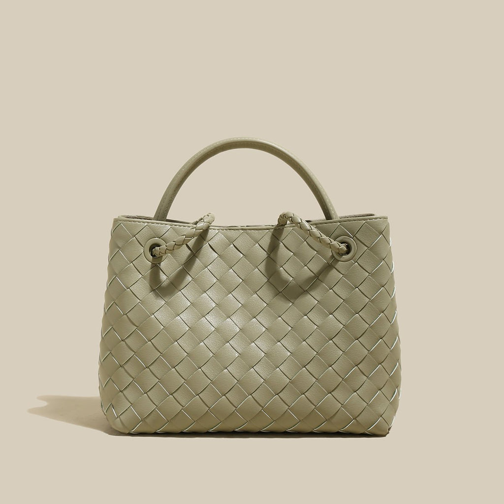 Avocado Woven Tote Bag – Structured Braided Handbag with Gold Knot Closure & Convertible Strap - Totes at Dealshubindia