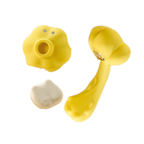 Yellow wearable vibrator with two interchangeable heads and soft base pad