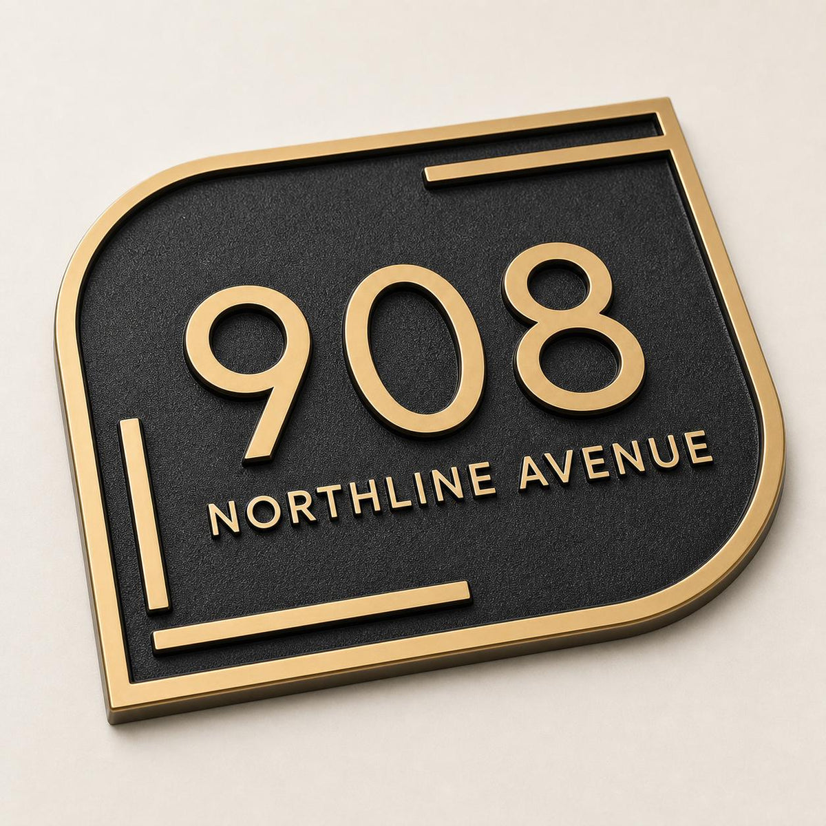 Personalized Address Plaque – Antique Brass Modern Asymmetric