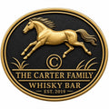 Personalized Home Bar Sign – Antique Brass Running Horse, Oval-0