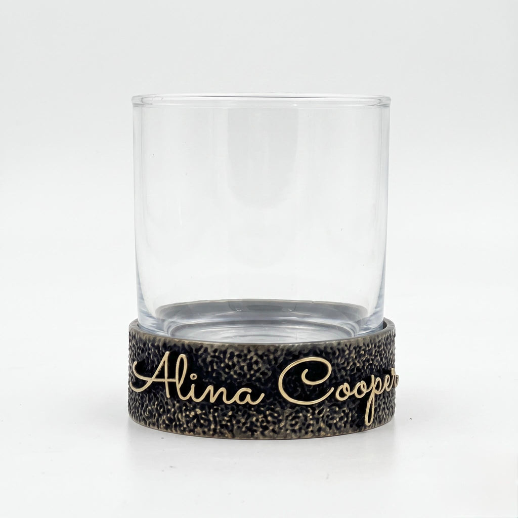 Personalised Antique Brass/Nickel Whiskey Glass | Signature Name Glasses | Electro-formed Metal Drinkware