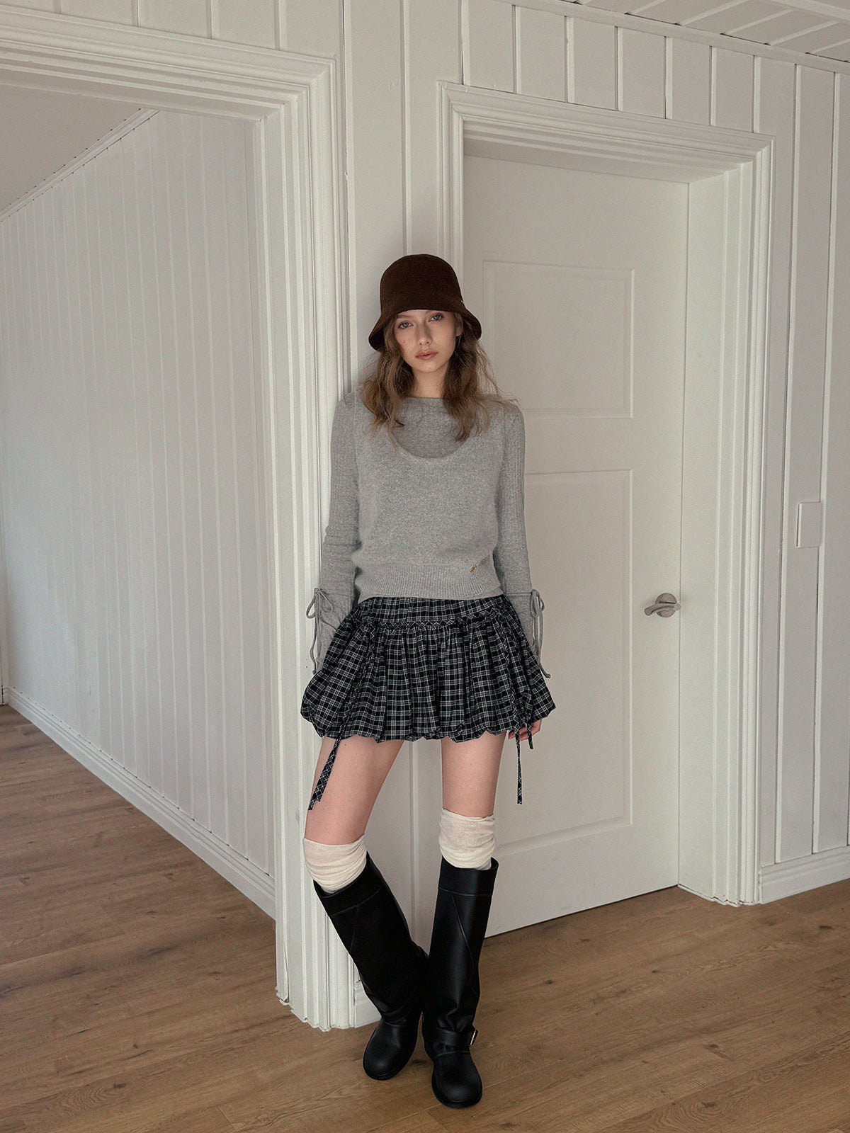 Devua Check Balloon Mini Skirt