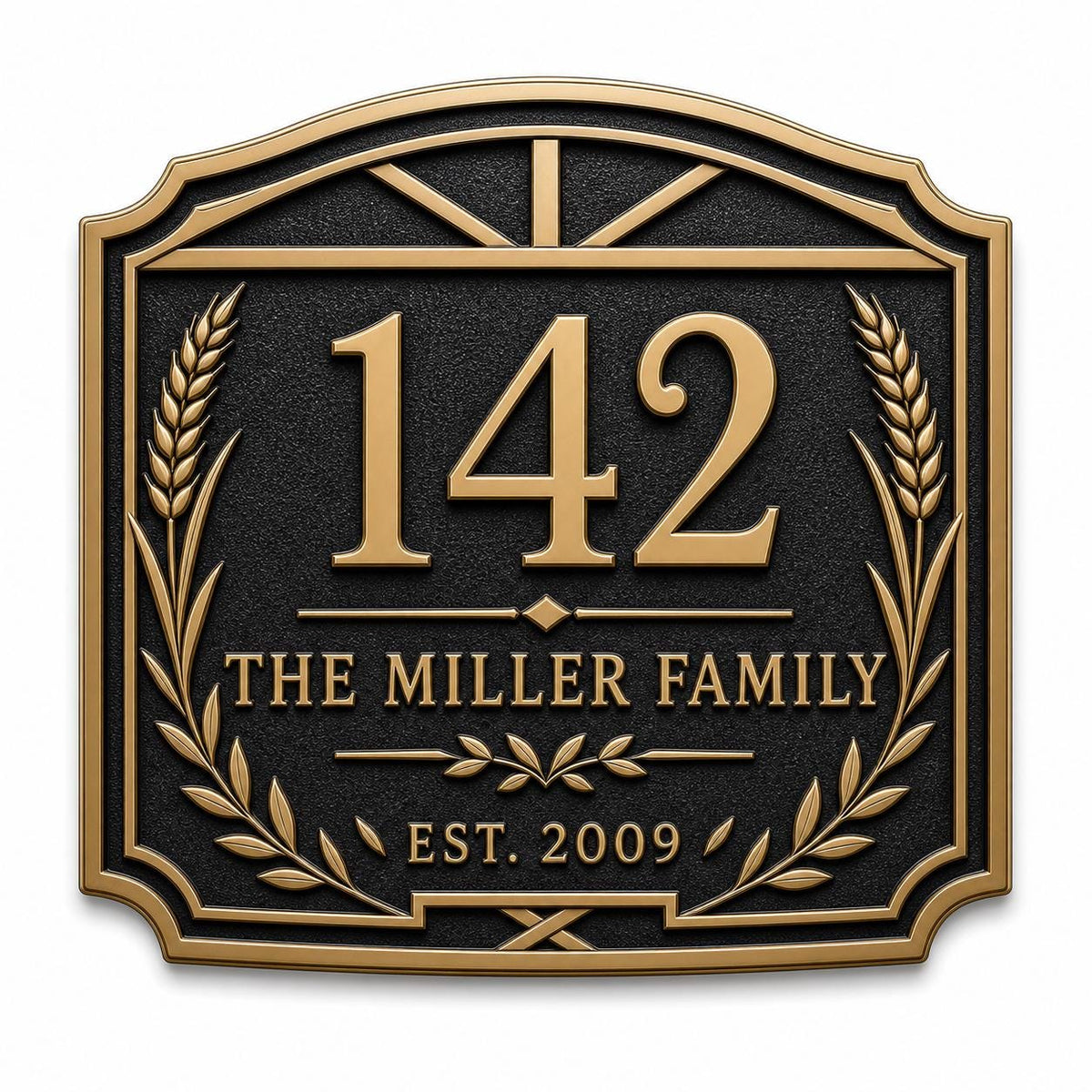 Wheat and Laurel Gable Plaque in Antique Brass