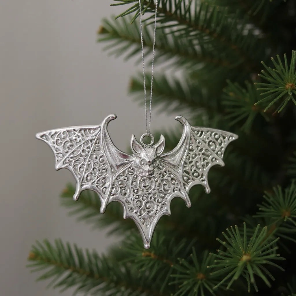 Bat Christmas ornament | Gothic metallic tree decor in gold, silver and antique | set of 2 or 4