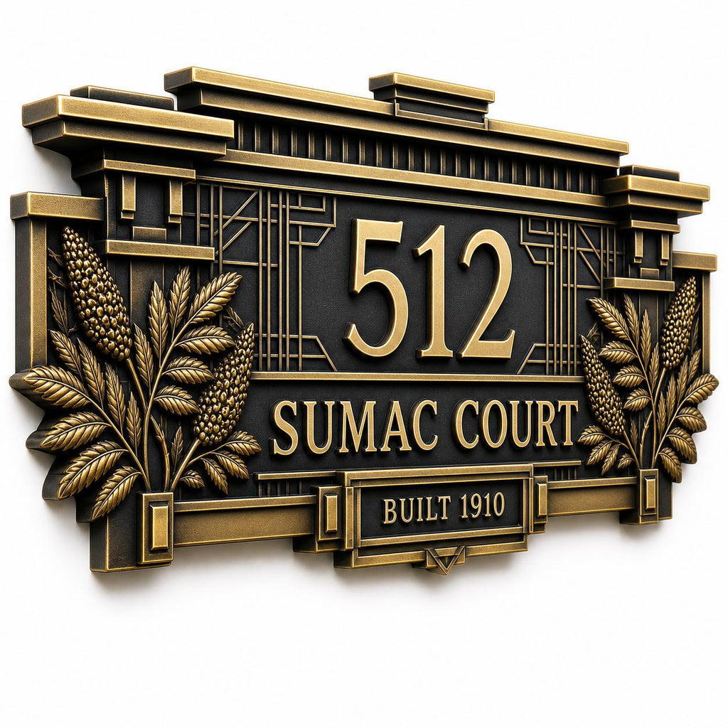 Custom House Name/Number Sign | Antqiue Brass Plaque
