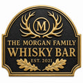 Personalized Home Bar Sign – Antique Brass Crossed Antlers-0