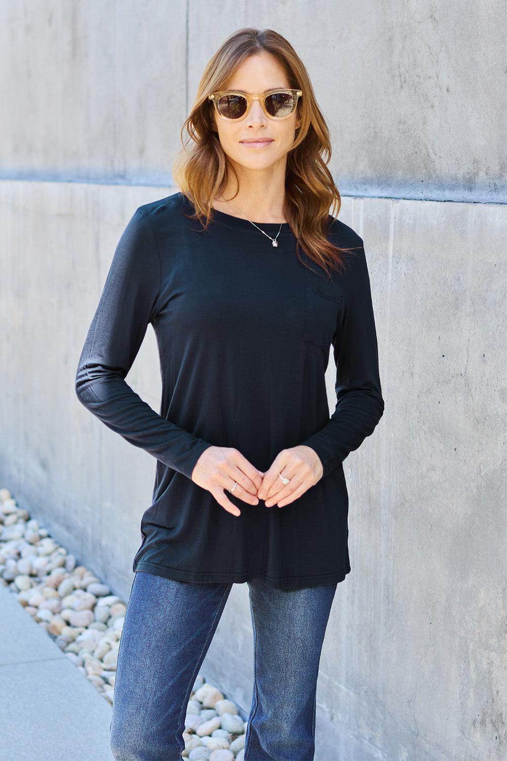 Basic Bae Full Size Round Neck Long Sleeve Top for Women - n/a at Dealshubindia