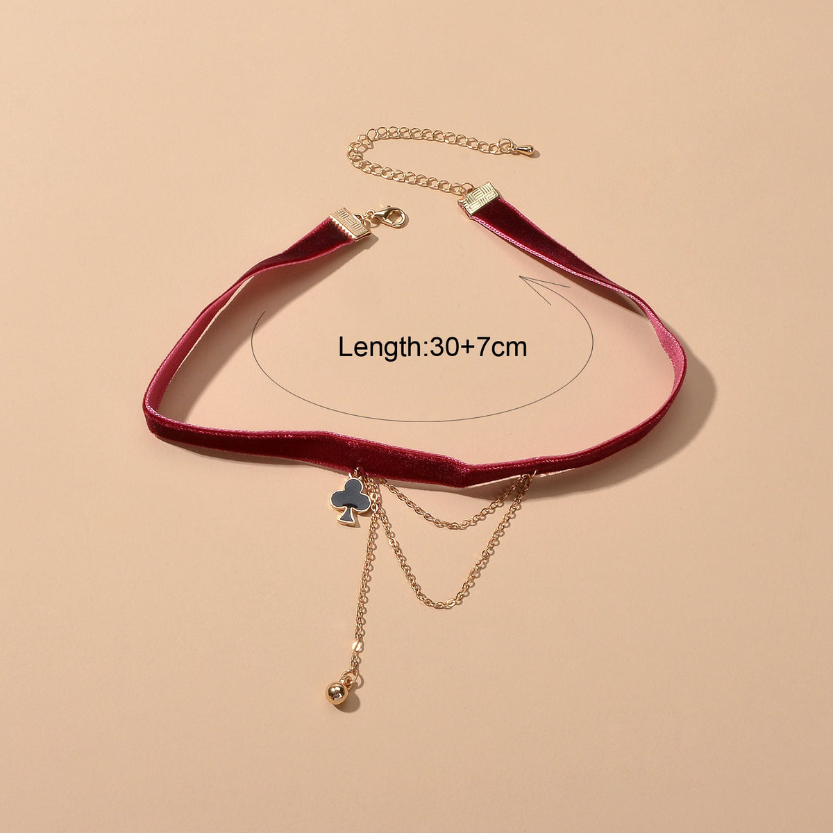 Retro Winered Poker Charm Gold Chain Velvet Tattoo Choker Short Necklace Collar