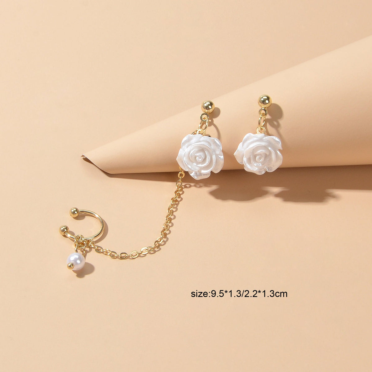 Cartilage Jewelry Pearl White Flower Ear Cuff Stud Cartilage Asymmetric Earrings