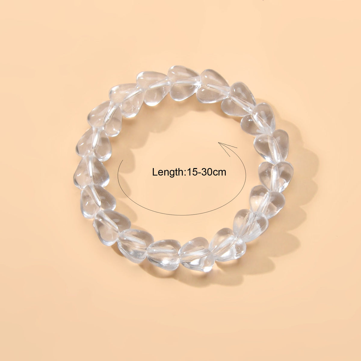 Clear heart-bead elastic bracelet bangle, transparent resin bead loop