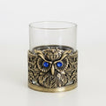 Gemstone Owl Whiskey Glass – Antique Brass Holder, 10 oz-0