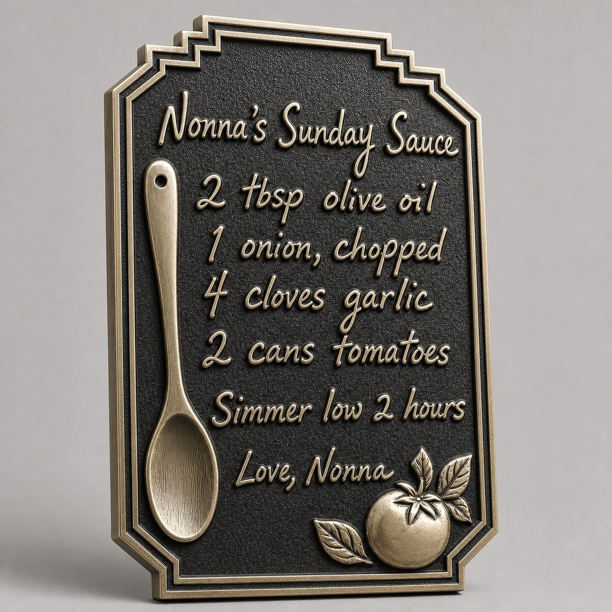 Handwritten Recipe Plaque – Antique Brass, Tall