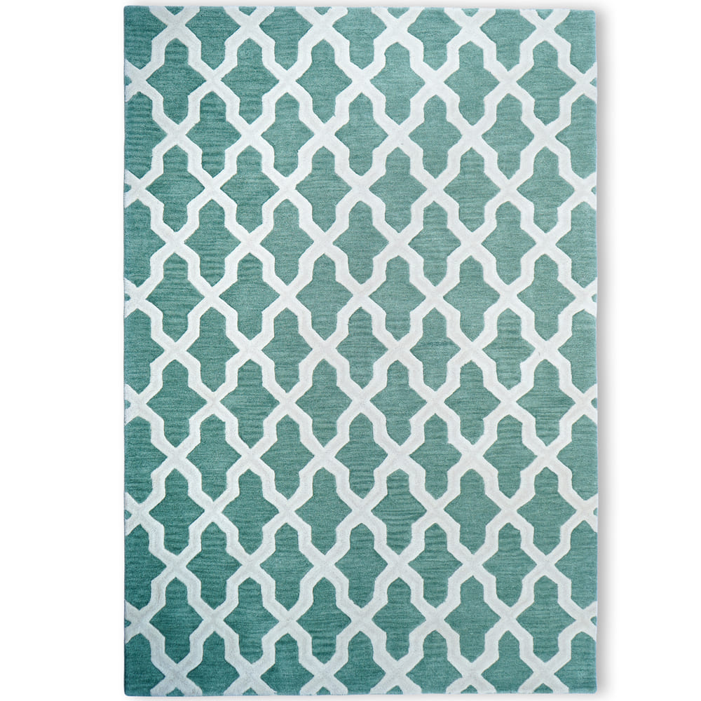 Hand Tufted Rug | Teal & White | Wool | Chikoon by Rugfine