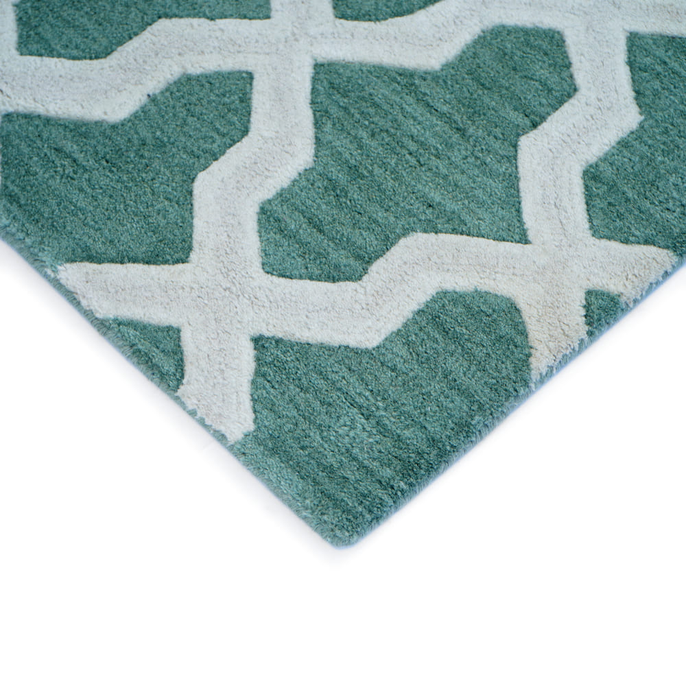Hand Tufted Rug | Teal & White | Wool | Chikoon by Rugfine