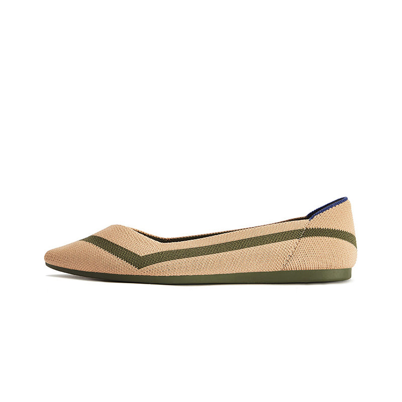 Comfortable Woven Striped Pointed Toe Flats – Lightweight Knit Ballet Flats - Casuals at Dealshubindia