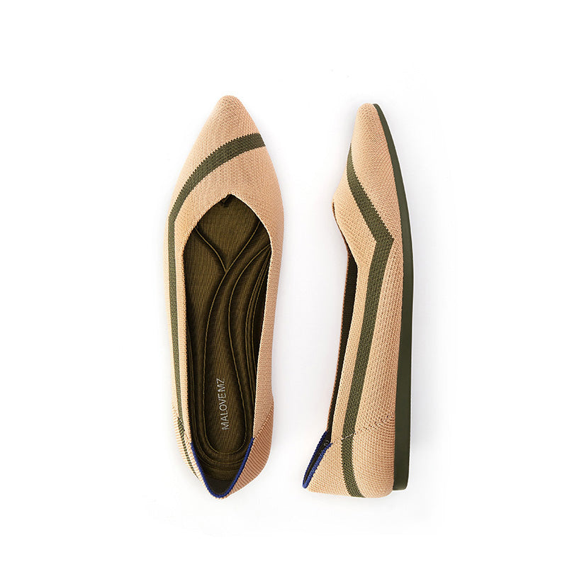 Comfortable Woven Striped Pointed Toe Flats – Lightweight Knit Ballet Flats - Casuals at Dealshubindia