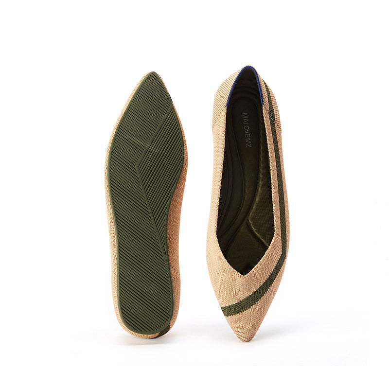 Comfortable Woven Striped Pointed Toe Flats – Lightweight Knit Ballet Flats - Casuals at Dealshubindia