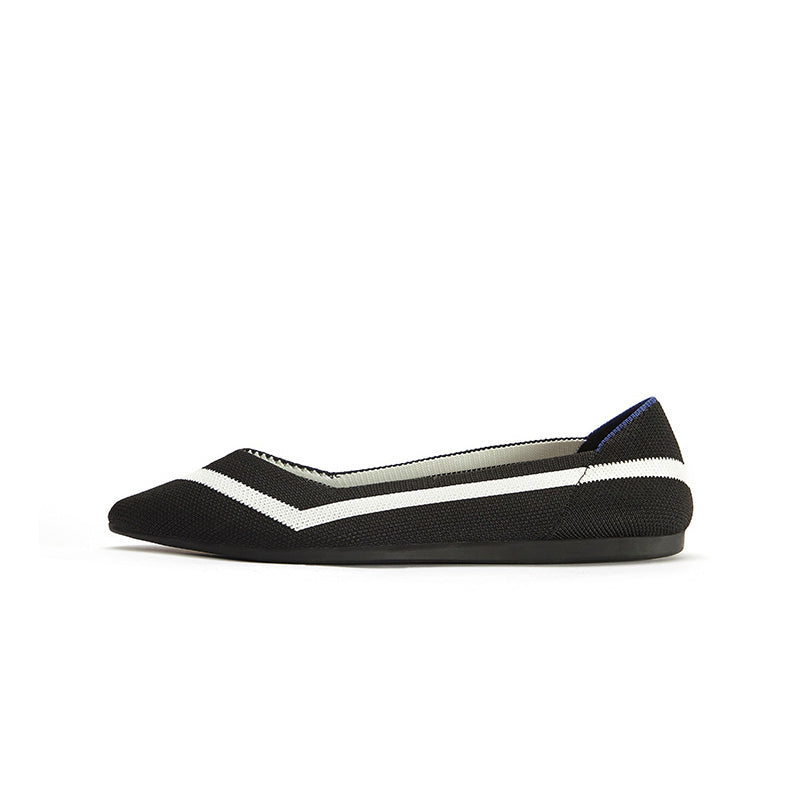 Comfortable Woven Striped Pointed Toe Flats – Lightweight Knit Ballet Flats - Casuals at Dealshubindia