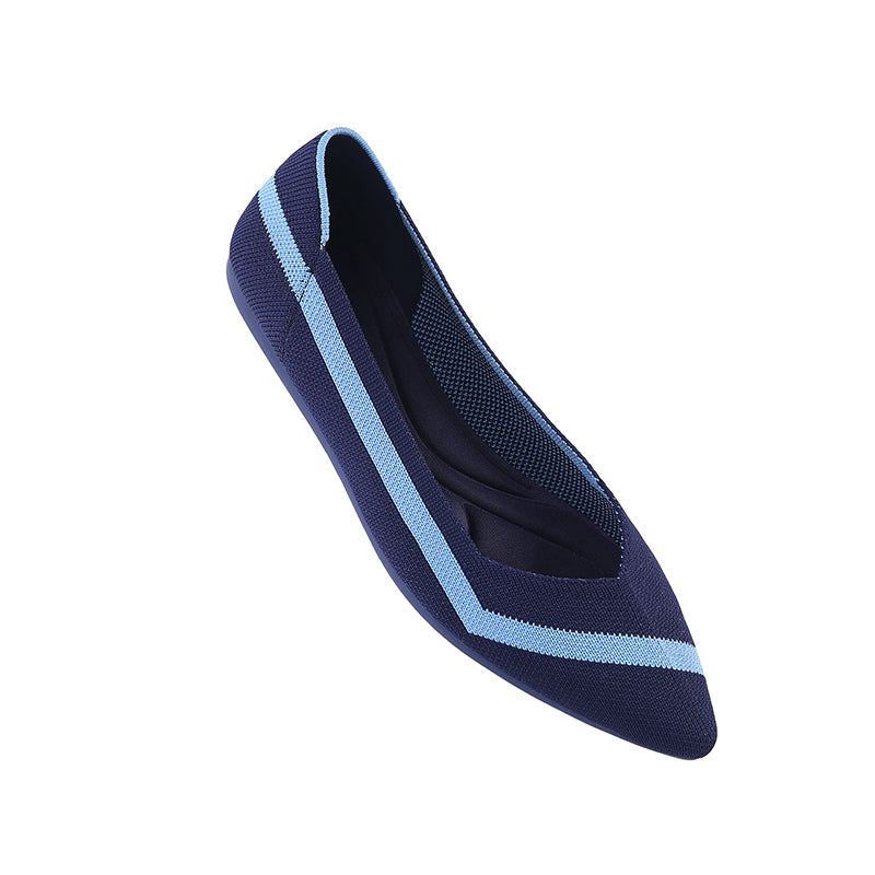 Comfortable Woven Striped Pointed Toe Flats – Lightweight Knit Ballet Flats - Casuals at Dealshubindia