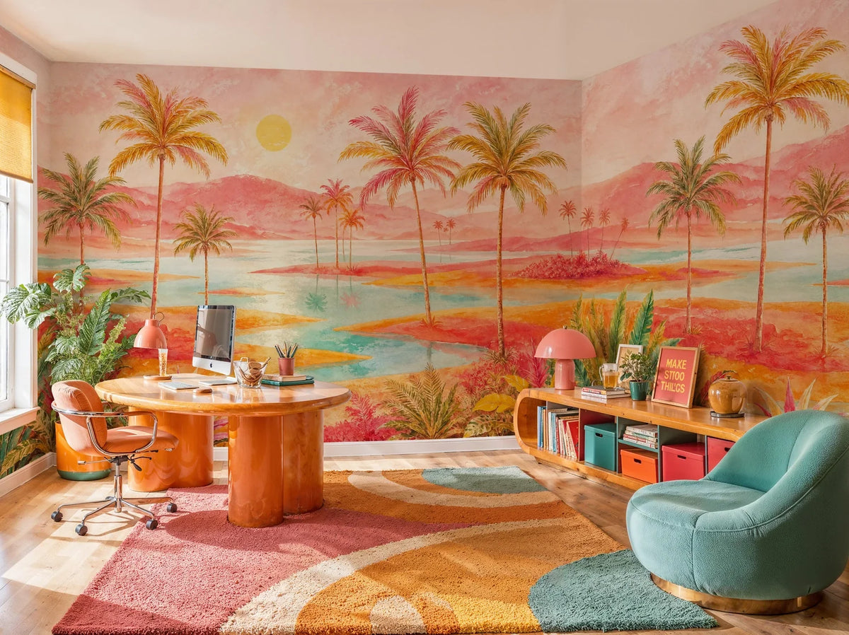 Tropical Lagoon Palm Landscape Wall Mural