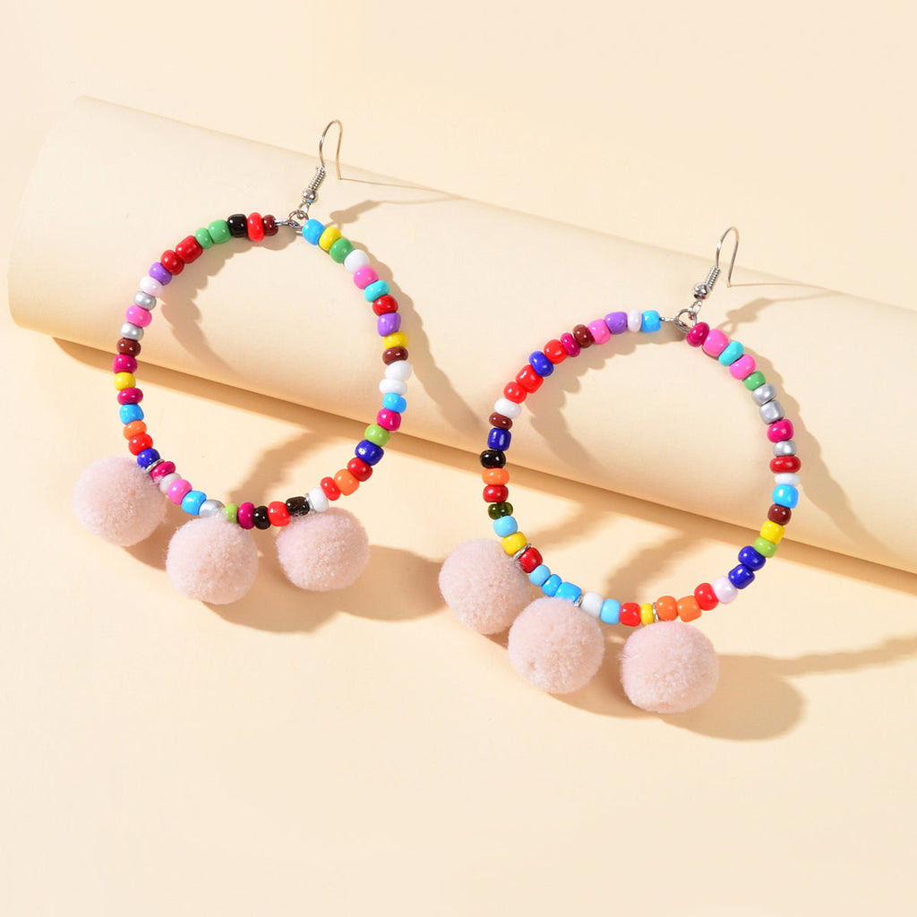 Ethnic Bohemian Style Colorful Beads Circle Ball Charm Dangle Earrings Jewellery