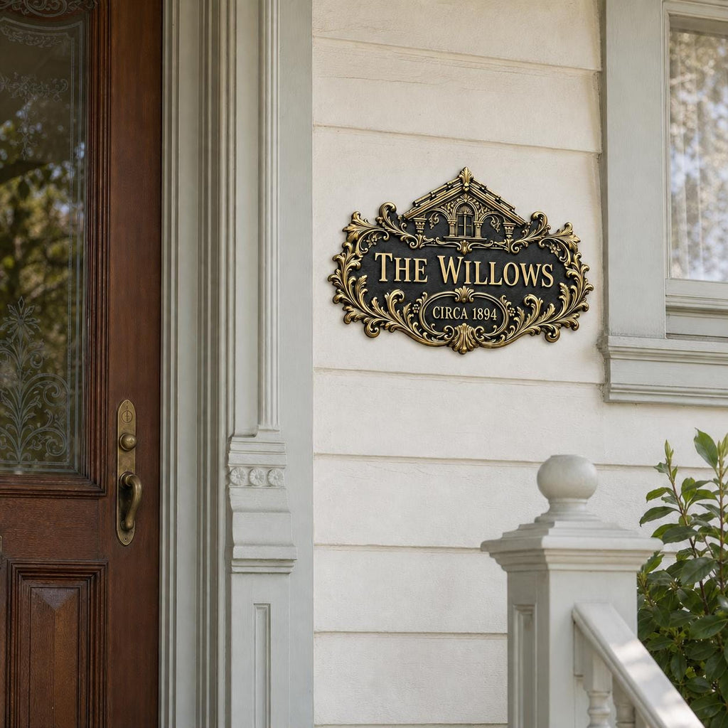 Design Your Own Custom Family Name Plaque | Personalized Antique Brass House Sign