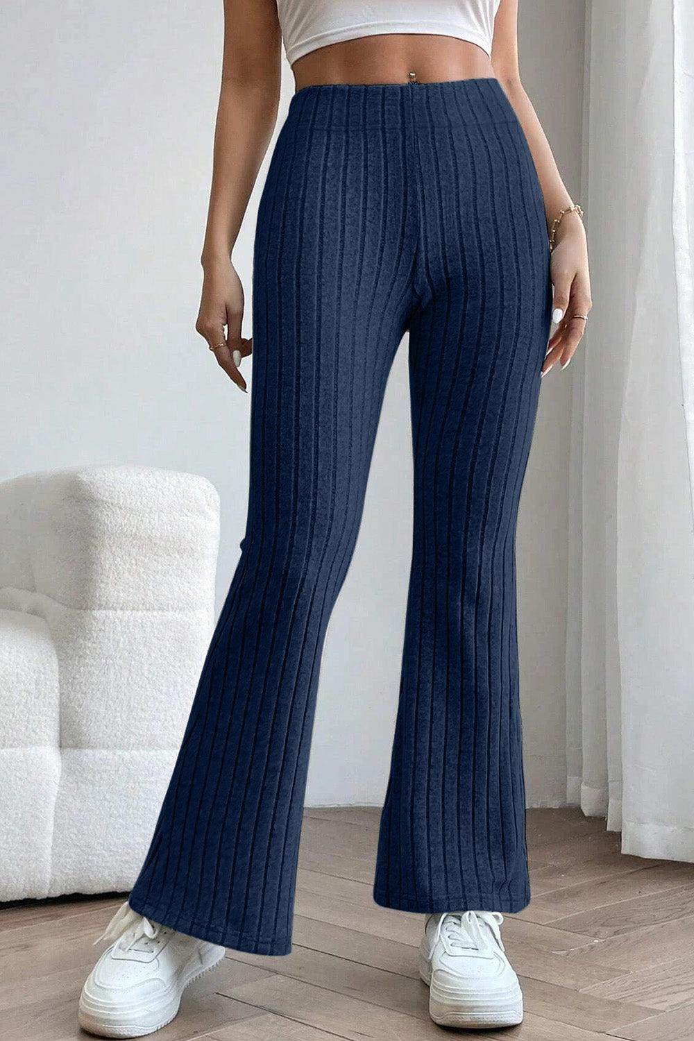 Basic Bae Full Size Ribbed High Waist Flare Pants for Women - n/a at Dealshubindia