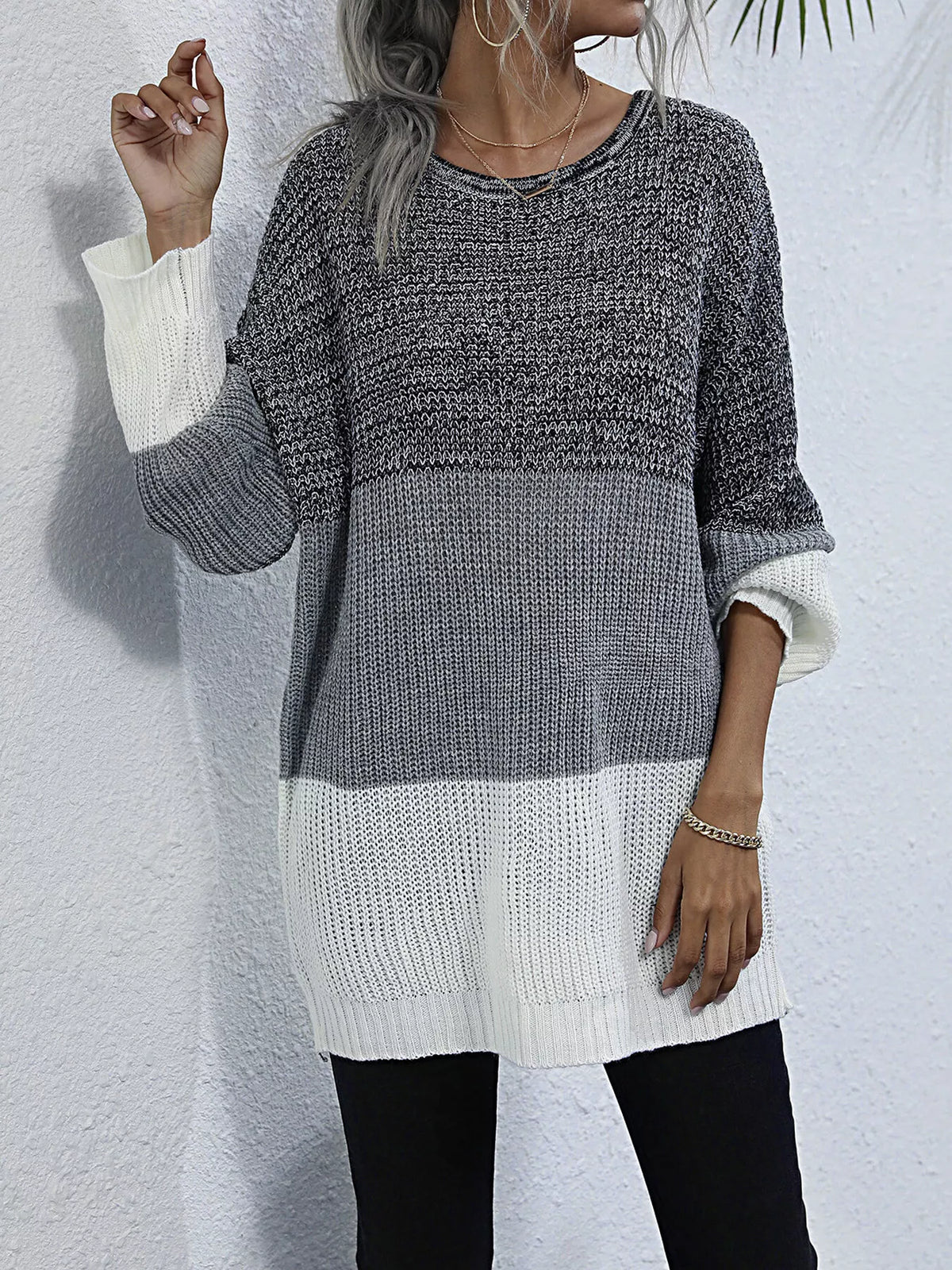 Color Block Round Neck Oversized Sweater - n/a at Dealshubindia