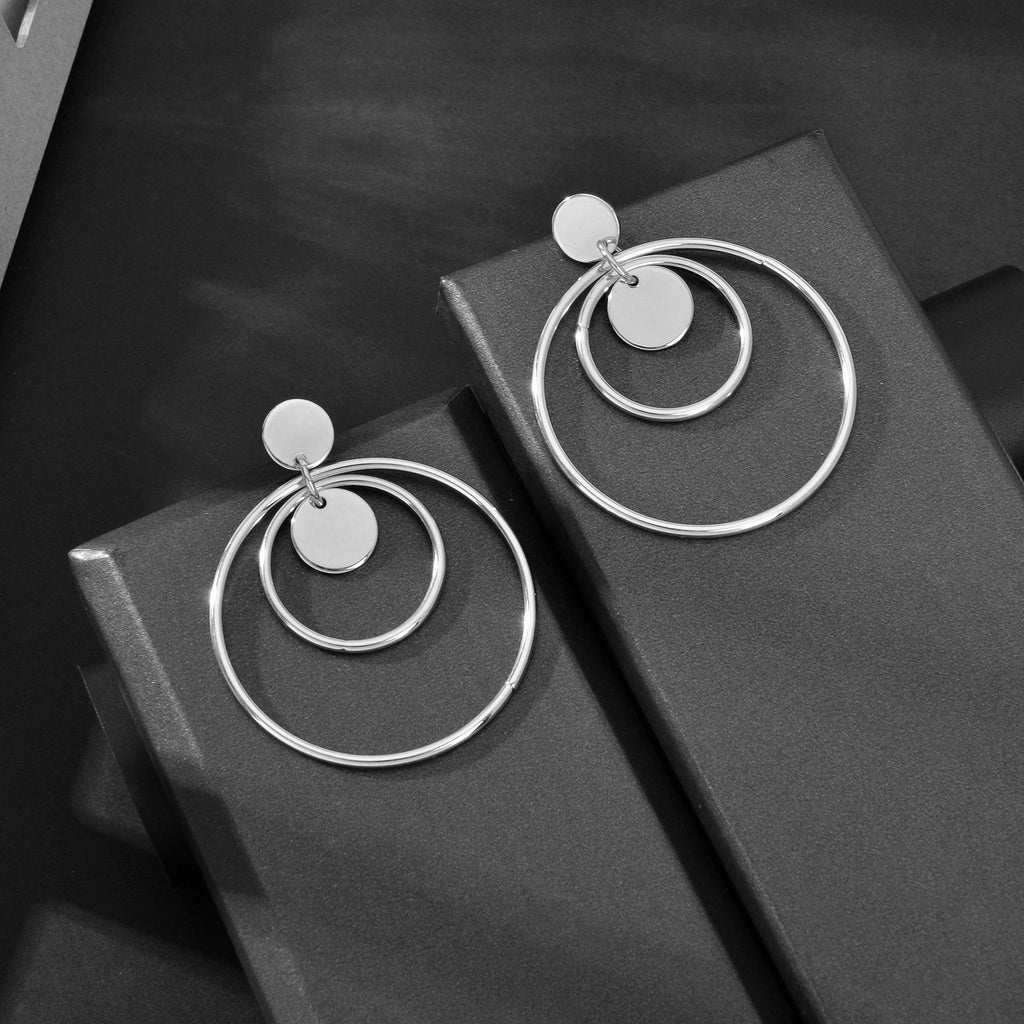 Fashion Gold Silver Circle Disc Charm Dangle Hoop Earrings Stunning Accessories
