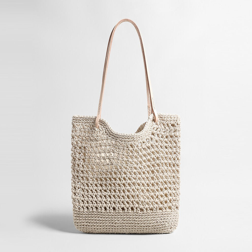Diamond Pointelle Woven Tote Bag – Chunky Cotton Rope Beach Bag with Leather Handles - Totes at Dealshubindia