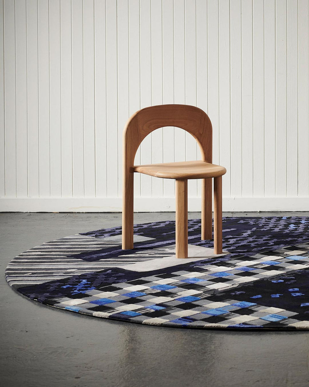 Hand Tufted Checkerboard Collage Round Wool Rug | Navy, Cobalt & Grey | Dreama by Rugfine