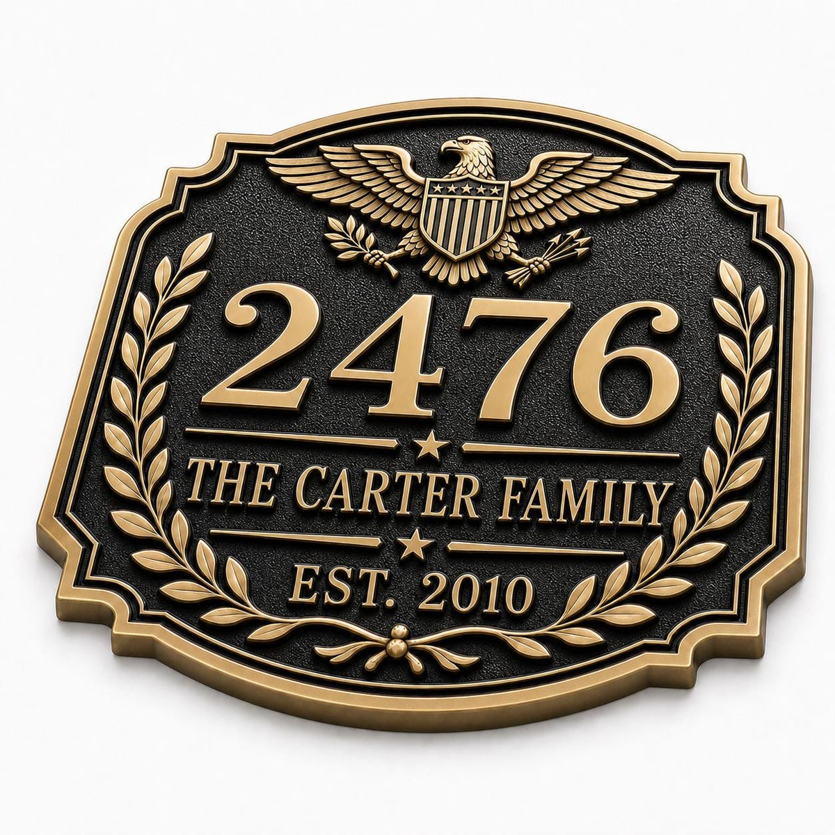 Personalized Address Plaque – Antique Brass Eagle and Laurel